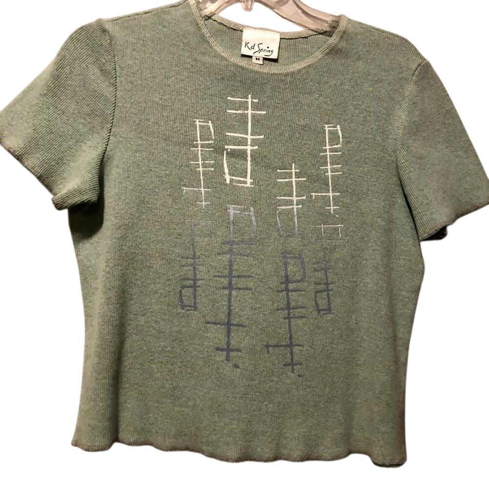 RARE 90’s KD Spring Blouse Popover Top Abstract Pullover Shirt S/M Stretch